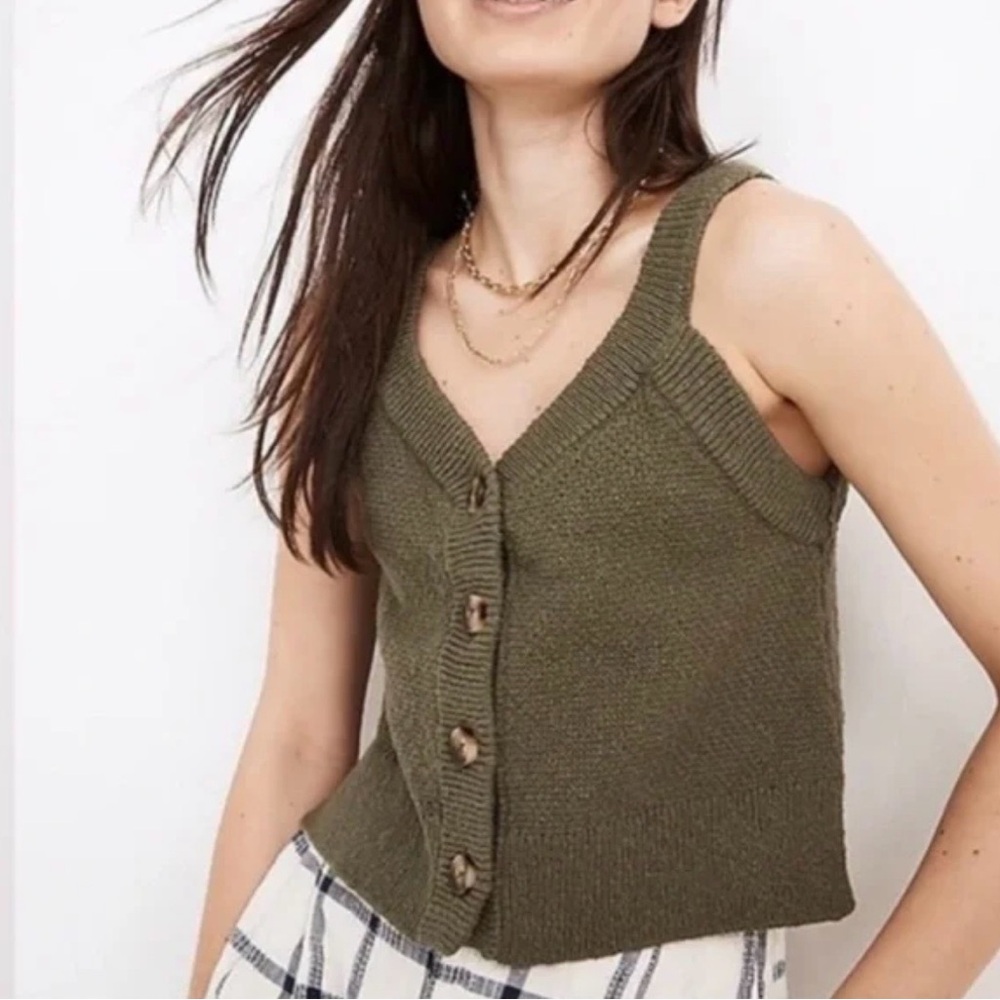 Madewell Olive Button-Front Knit Tank